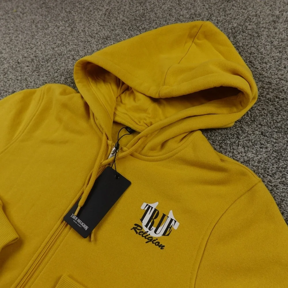 NEW True Religion Hoodie Mens L Yellow Buddha Full Zip Sweatshirt Sweater Jacket
